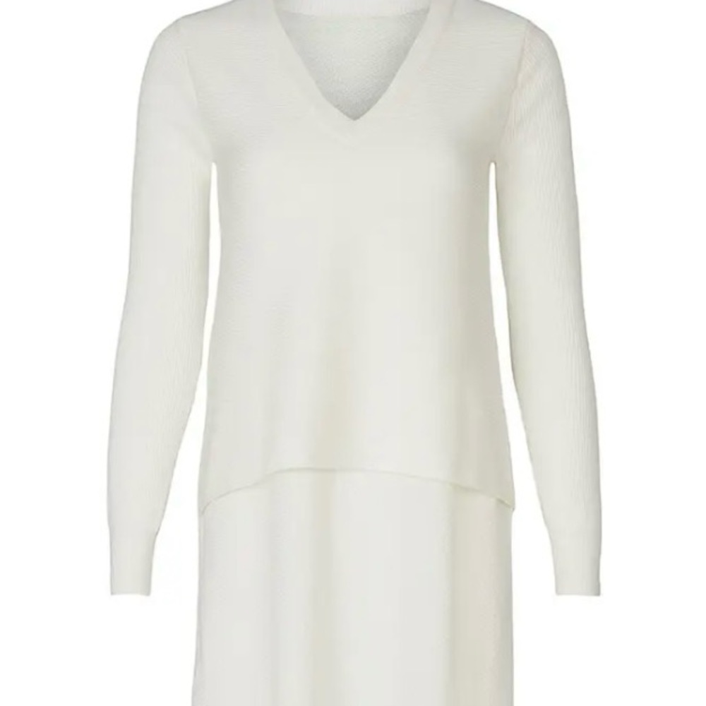 Derek Lam Collective Asymmetrical White  V-Neck Sweater Sz-XSmall